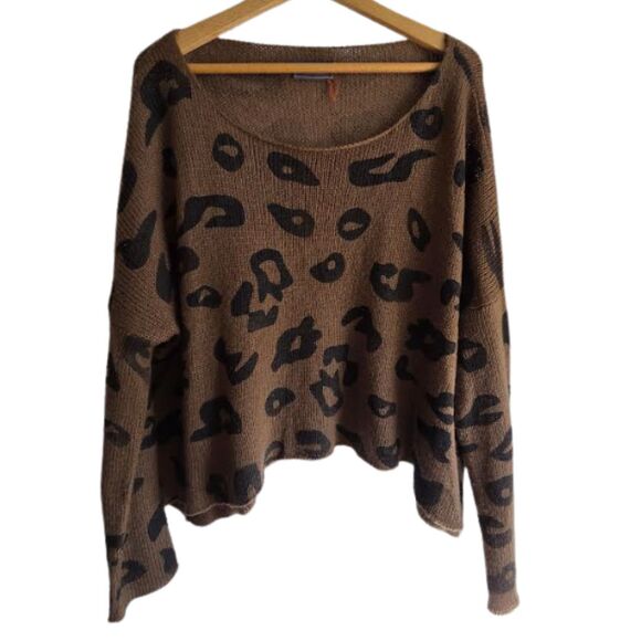 Wooden Ships Sweater Mohair Wool Brown Leopard Mob Wife Glam Quiet Luxury S/M - Picture 1 of 9